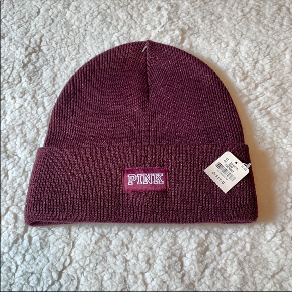🔥VS PINK Sparkle Shimmer Beanie Hat Black Orchid - Picture 4 of 8